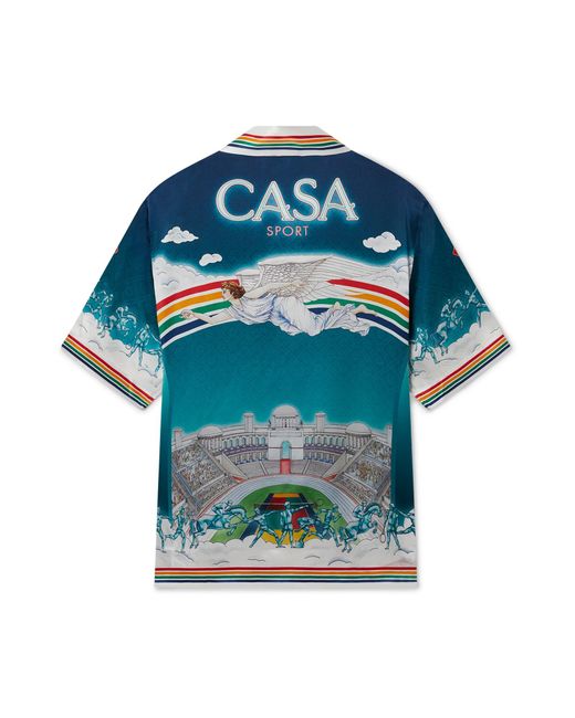 Casablanca Paris Blue Chemise À Manches Courtes En Soie La Déesse Du Stade