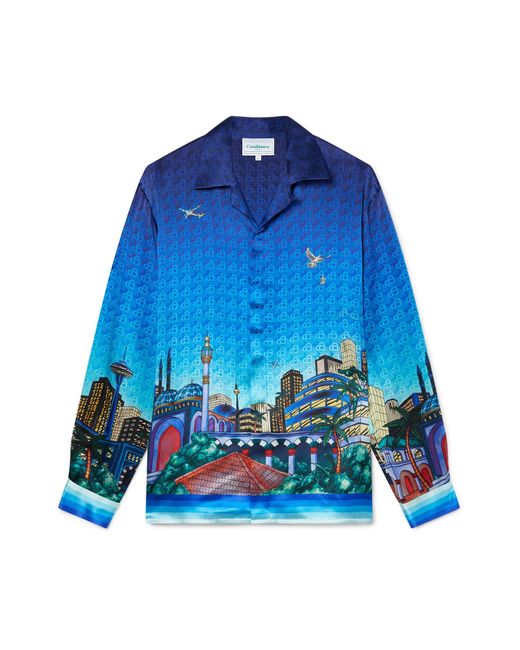 Casablanca Paris Blue The Night View Long Sleeve Silk Shirt, By