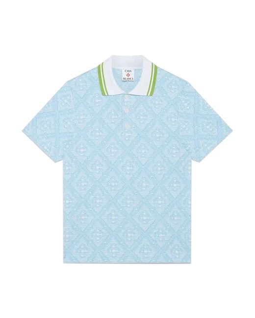 Casablanca Paris Blue Polo À Manches Courtes En Jacquard Bleu Pâle for men