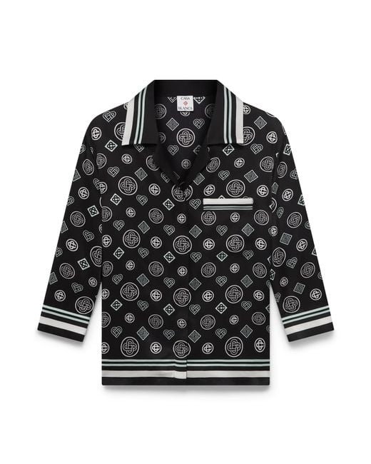 Casablanca Paris Black Chemise De Pyjama En Satin De Soie À Monogramme for men