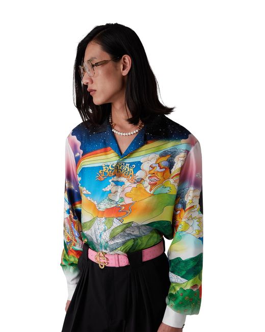 Casablanca Paris Blue La Musique Long Sleeve Silk Shirt, By