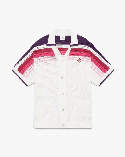 Casablanca Paris Pink Chemise En Crochet À Manches Courtes Blanche Et Rose À Rayures for men