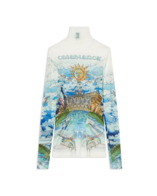 Casablanca Paris Blue Le Vol Ideal Printed Mesh Top, By