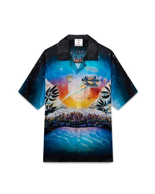 Casablanca Paris Blue La Prémonition Short Sleeve Silk Shirt, By