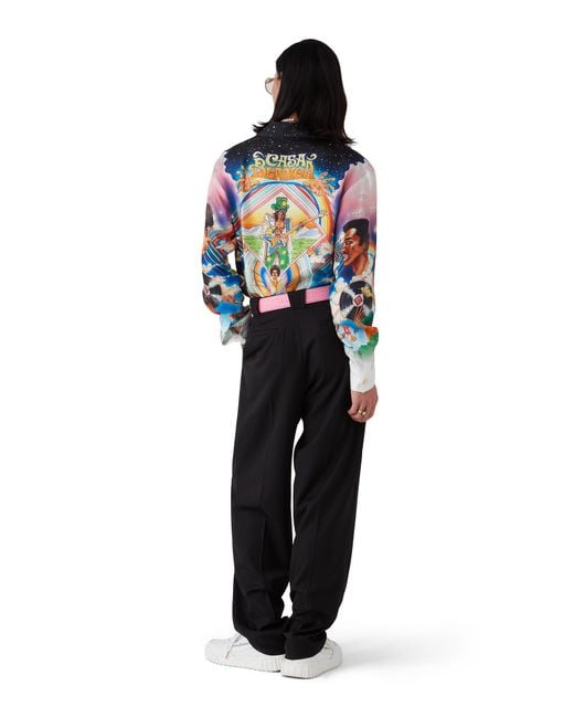 Casablanca Paris Blue La Musique Long Sleeve Silk Shirt, By