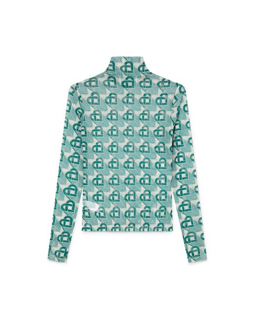 Casablanca Paris Blue Heart Monogram Mesh Top, By