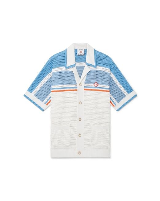 Casablanca Paris Blue Chemise De Tennis À Manches Courtes En Crochet De Coton for men