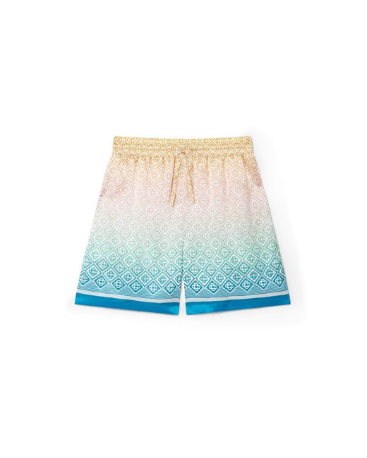 Casablanca Paris Blue Gradient Monogram Silk Shorts, By for men