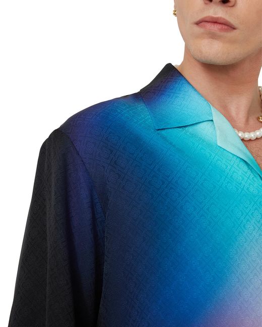 Casablanca Paris Blue Gradient Silk Short Sleeve Shirt, By