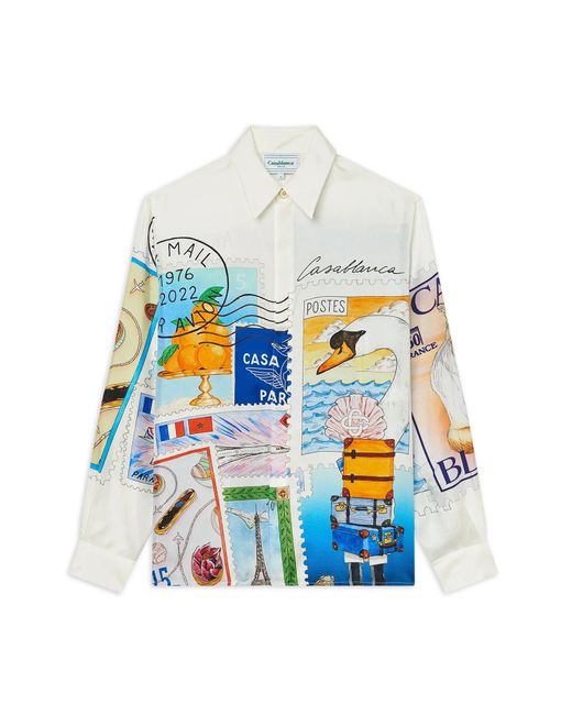 Casablanca Paris White Chemise À Manches Longues En Soie Souvenirs De Vacances for men