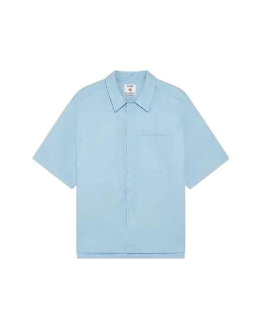 Casablanca Paris Blue Chemise À Manches Courtes Bleu Clair À Monogramme for men