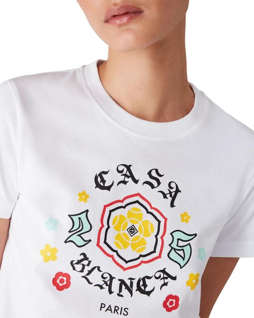 Casablanca Paris White Emblem Fitted Short Sleeve T-Shirt, By