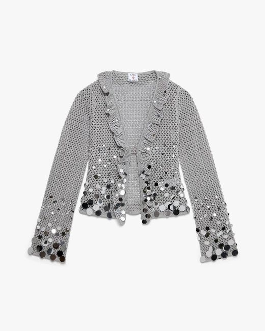 Casablanca Paris Gray Crochet Mirror Long Sleeve Top, By