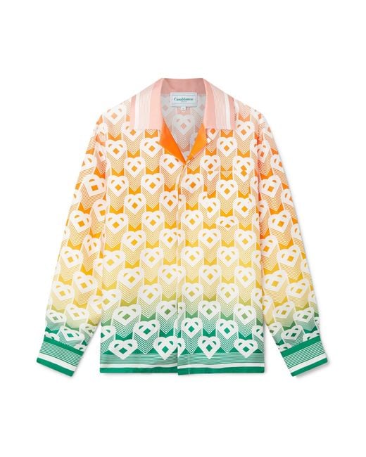 Casablanca Paris Yellow Gradient Heart Monogram Long Sleeve Silk Shirt, By
