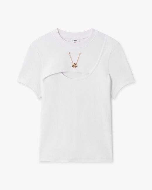 Casablanca Paris White Ribbed Jewellery Short Sleeve T-Shirt, By