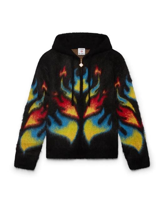 Casablanca Paris Black Sweat À Capuche Et Fermeture Éclair En Mohair Flame Laurel for men