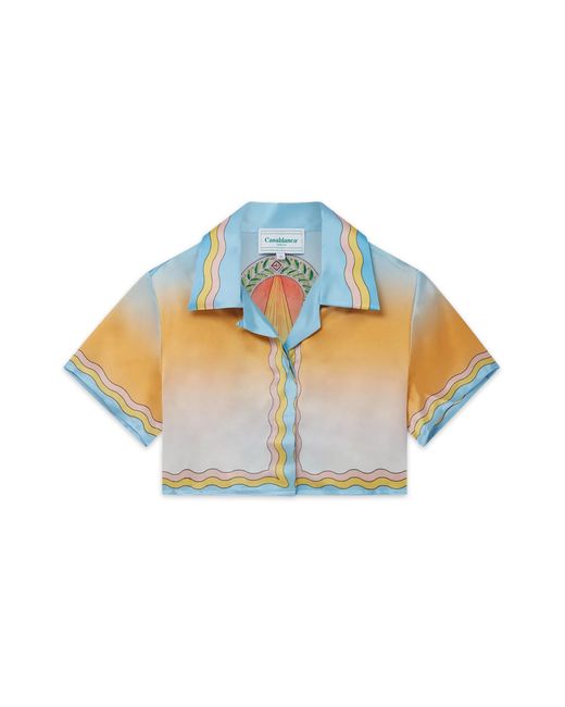 Casablanca Paris Multicolor La Danse Cropped Short Sleeve Silk Shirt, Size By