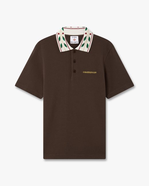 Casablanca Paris Brown Laurel Pique Short Sleeve Polo Shirt, By for men