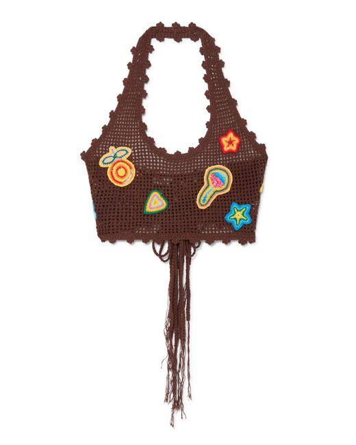 Casablanca Paris Brown Haut Court En Crochet Motif