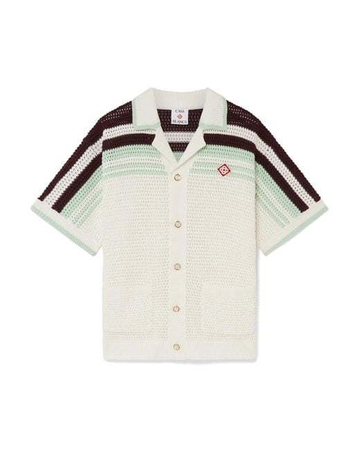 Casablanca Paris White Chemise De Tennis À Manches Courtes En Crochet De Coton for men