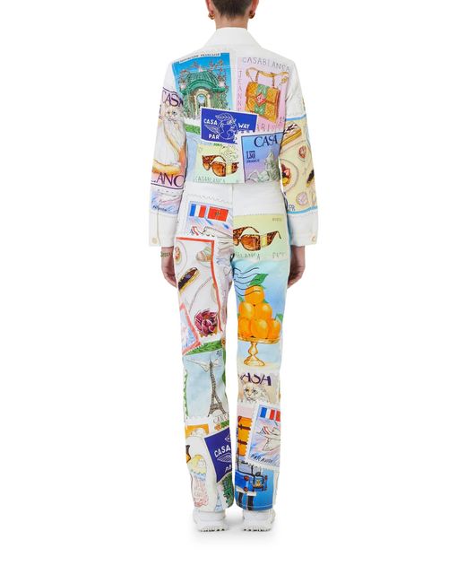 Casablanca Paris White Souvenirs De Vacances Classic Printed Denim Jacket, Size By