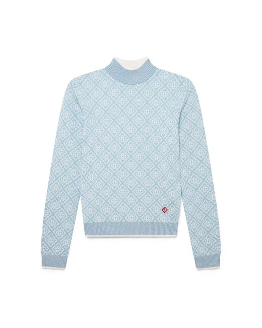 Casablanca Paris Blue Ski Monogram High Neck Top, By