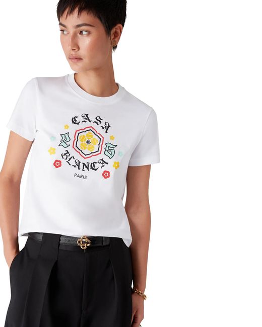 Casablanca Paris White Emblem Fitted Short Sleeve T-Shirt, By