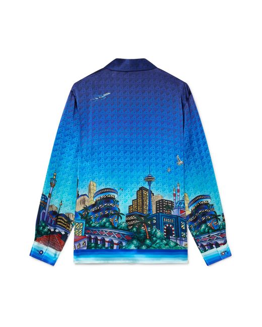 Casablanca Paris Blue The Night View Long Sleeve Silk Shirt, By