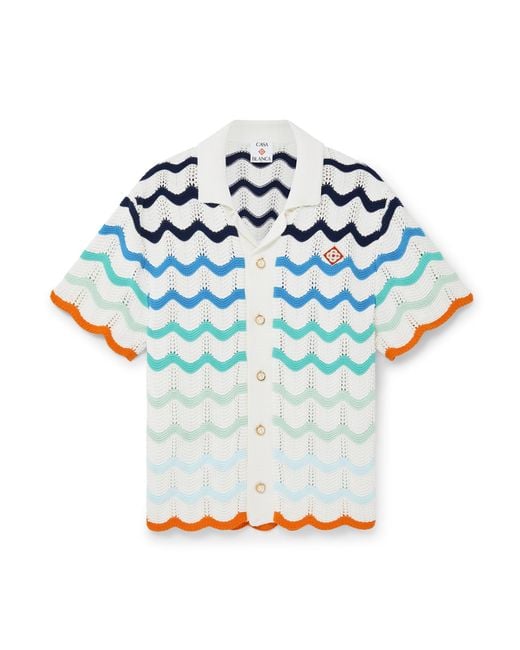 Casablanca Paris Blue Chemise À Manches Courtes En Crochet À Motif Vagues Dégradées for men