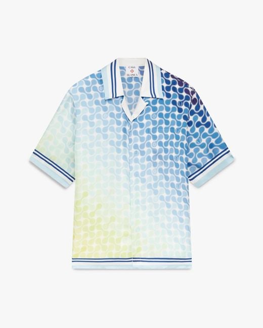 Casablanca Paris Blue Chemise À Manches Courtes En Soie Dégradée Tennis Tile for men