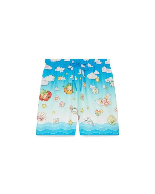 Casablanca Paris Blue Short En Sergé De Soie Kawaii Motif for men