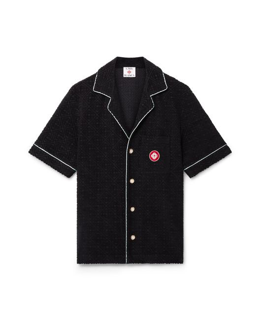 Casablanca Paris Black Chemise À Manches Courtes En Tissu Éponge Jacquard À Monogramme for men