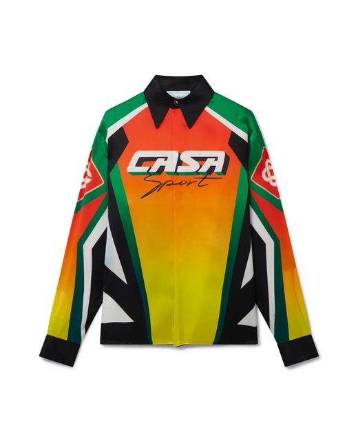 Casablanca Paris Black Casa Moto Sport Long Sleeve Silk Shirt
