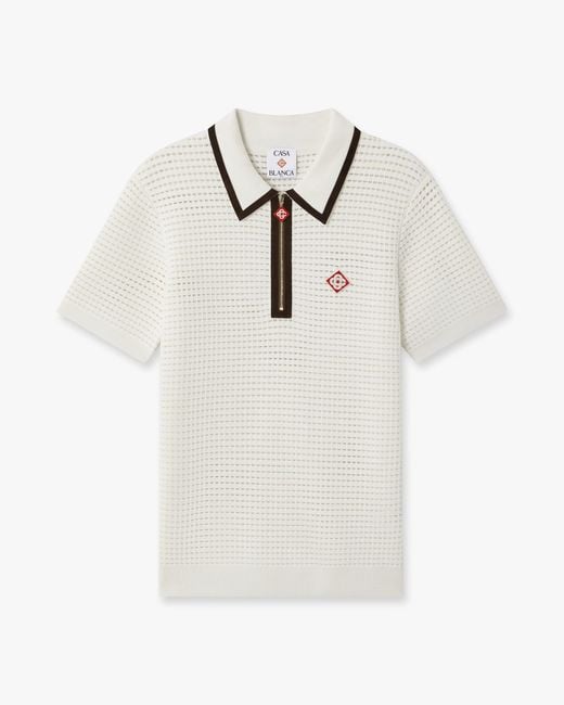Casablanca Paris White Wool Waffle Stitch Short Sleeve Polo Shirt, By for men