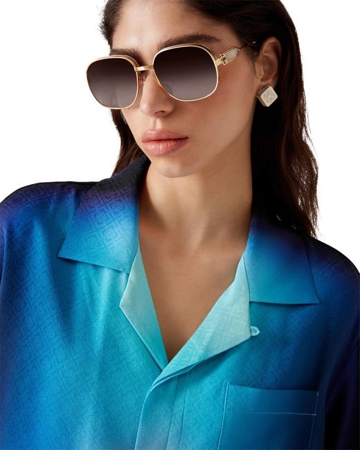 Casablanca Paris Blue Gradient Silk Short Sleeve Shirt, By