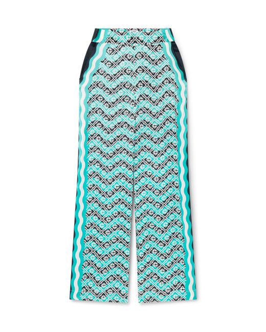 Casablanca Paris Blue Pantalon En Soie À Monogramme Wave