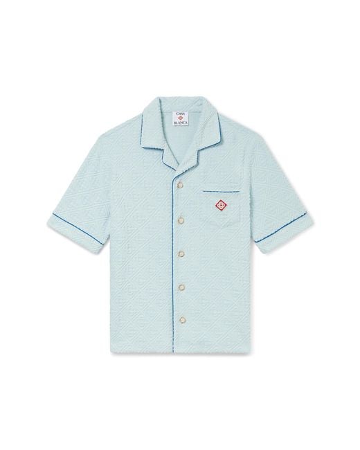 Casablanca Paris Blue Chemise À Manches Courtes En Tissu Éponge À Monogramme