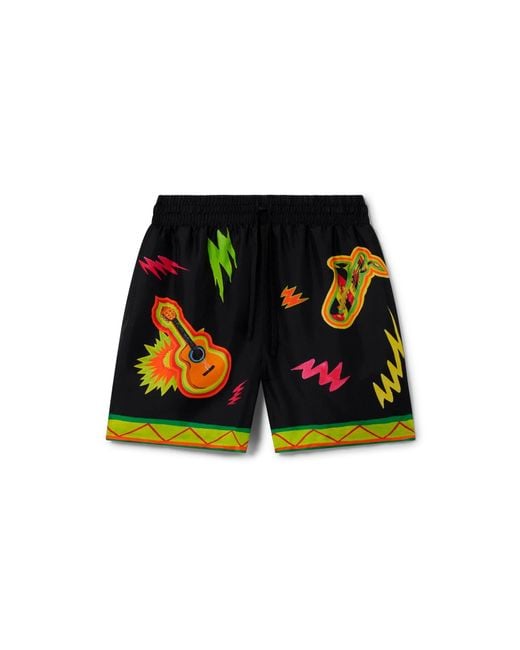 Casablanca Paris Black Music For The People Silk Shorts, By for men