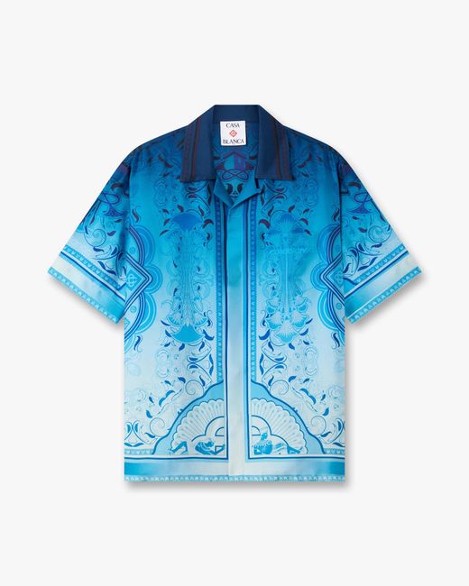 Casablanca Paris Blue Gradient Egyptian Rug Short Sleeve Silk Shirt, By for men