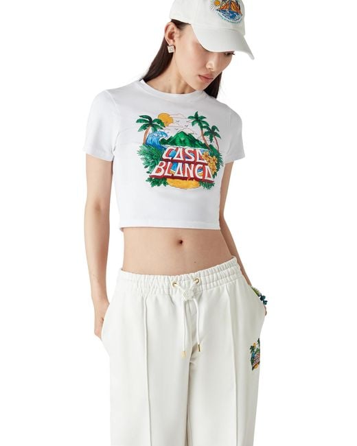 Casablanca Paris White Casa Beach Wave Cropped Short Sleeve T-Shirt, By