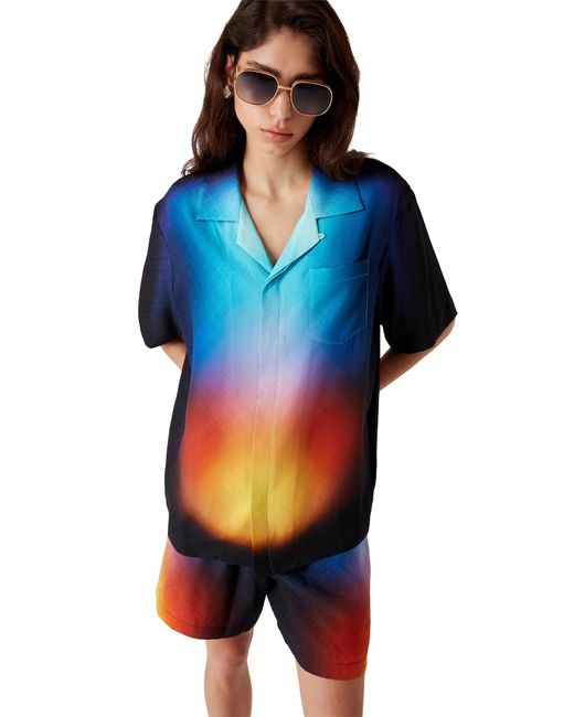 Casablanca Paris Blue Gradient Silk Short Sleeve Shirt, By