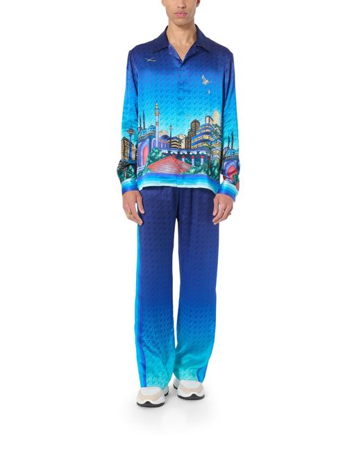 Casablanca Paris Blue The Night View Long Sleeve Silk Shirt, By