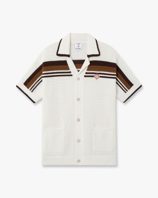 Casablanca Paris White Tennis Stripe Crochet Short Sleeve Shirt, By for men