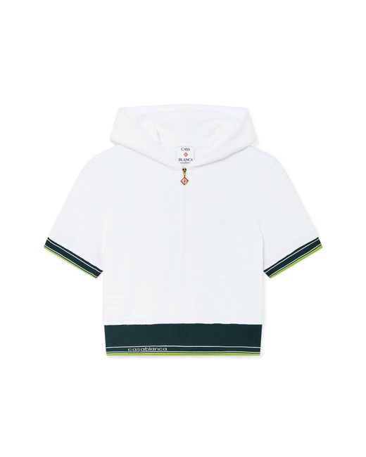 Casablanca Paris White Haut Court À Capuche En Velours Texturé Tennis