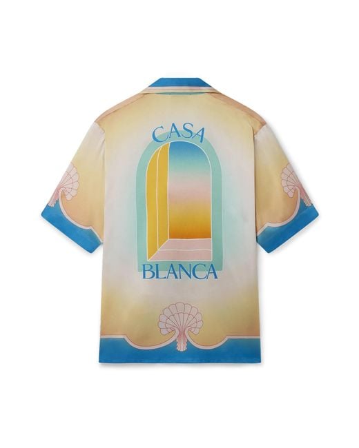 Casablanca Paris Blue L'Arc Coloré Short Sleeve Silk Shirt