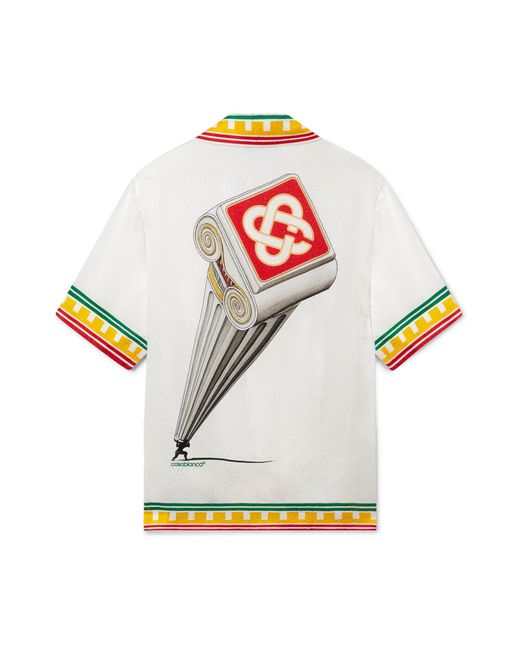 Casablanca Paris White Leaning Column Short Sleeve Silk Shirt, By