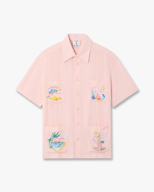 Casablanca Paris Pink Phantasmagoria Embroidered Short Sleeve Shirt, By for men
