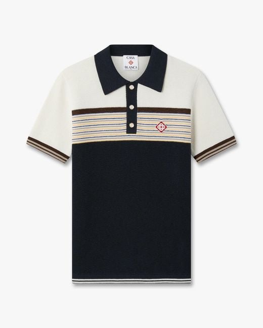Casablanca Paris Black Café Culture Wool Stripe Short Sleeve Polo Shirt, By for men