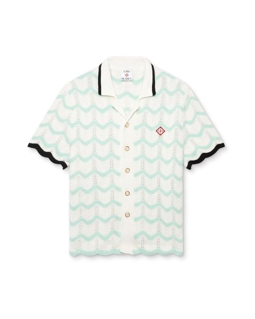 Casablanca Paris White Chemise À Manches Courtes En Coton Crocheté À Motif Vagues Dégradées for men