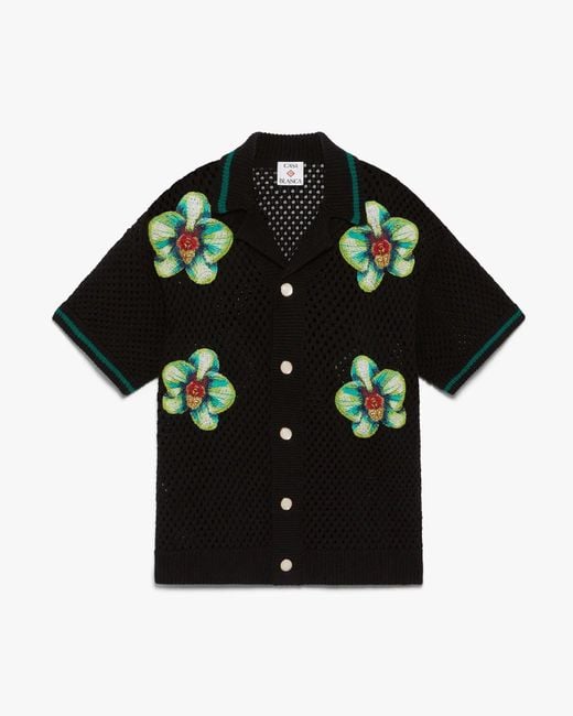 Casablanca Paris Black Chemise À Manches Courtes En Crochet Brodée Glitch Orchid for men